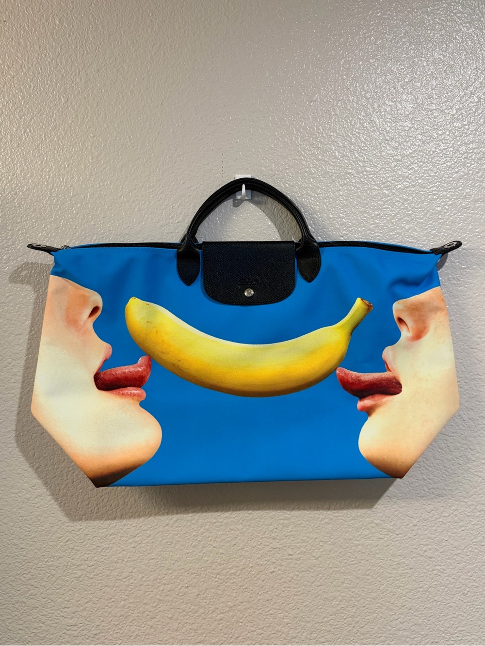 Longchamp Blue Banana Graphic Tote Bag